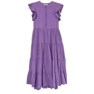 Karlie Eyelet Tiered Maxi Dress Women Medium Purple Flutter Sleeve